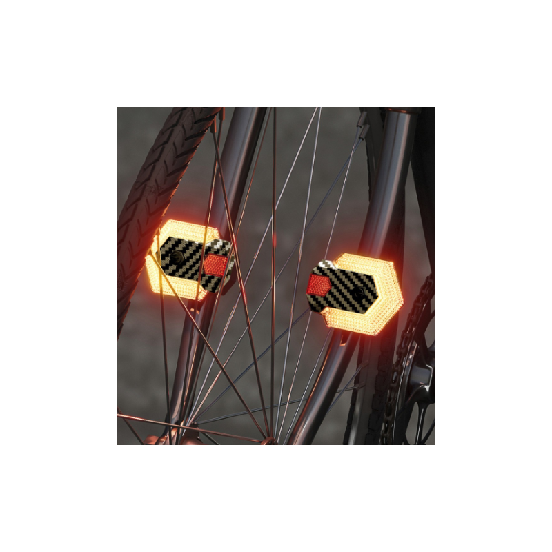 CarryBright Luces Bicicleta LED Direccionales 4 Pcs Fibra Carbono USB Control Remoto para Ebike Seguridad Ciclismo