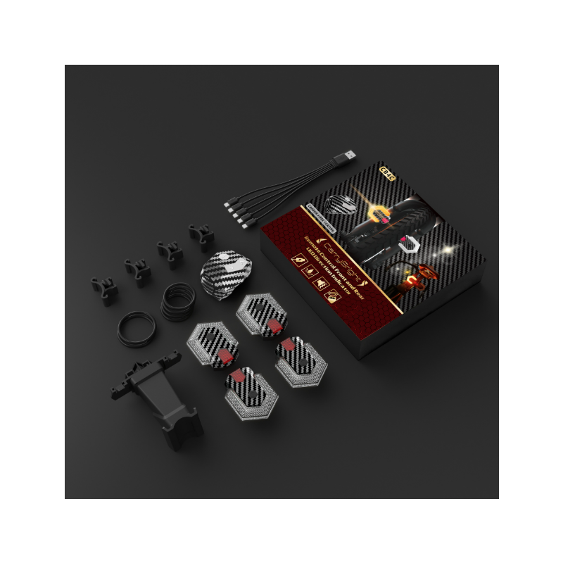 CarryBright Luces Bicicleta LED Direccionales 4 Pcs Fibra Carbono USB Control Remoto para Ebike Seguridad Ciclismo