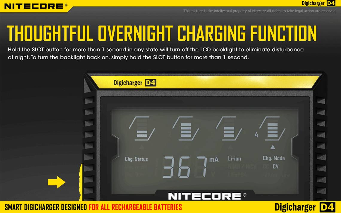 Nitecore D4 Digicharger Cargador Inteligente de Baterías con Pantalla LCD para Li-ion Ni-MH Solución de Energía Inteligente