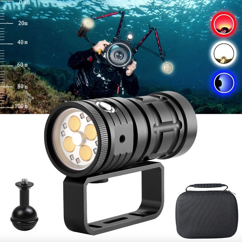Linterna de buceo Highlight Torch 10000 lúmenes, linterna táctica de buceo, impermeable hasta 100 m, aventura submarina.