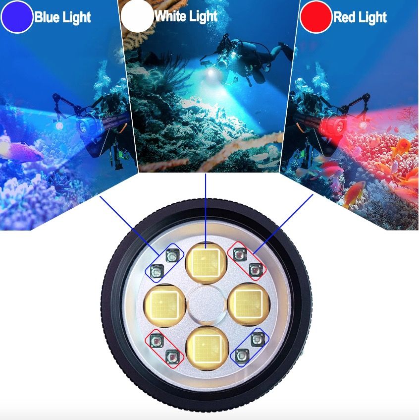 Linterna de buceo Highlight Torch 10000 lúmenes, linterna táctica de buceo, impermeable hasta 100 m, aventura submarina.