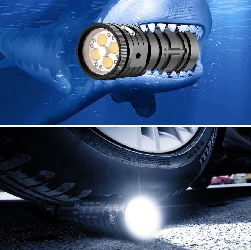 Linterna de buceo Highlight Torch 10000 lúmenes, linterna táctica de buceo, impermeable hasta 100 m, aventura submarina.