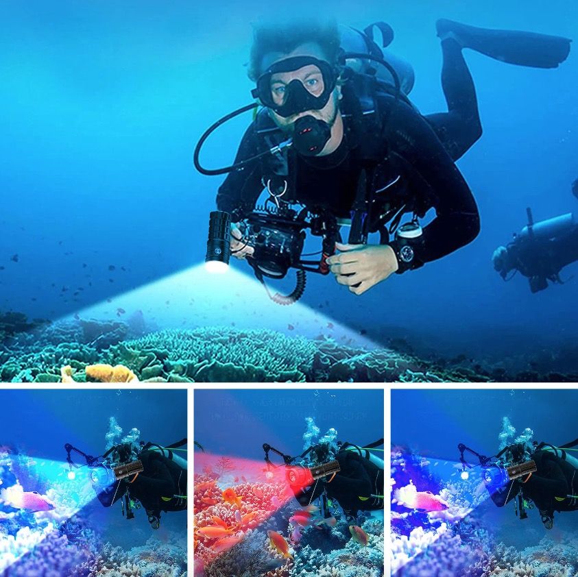 Linterna de buceo Highlight Torch 10000 lúmenes, linterna táctica de buceo, impermeable hasta 100 m, aventura submarina.