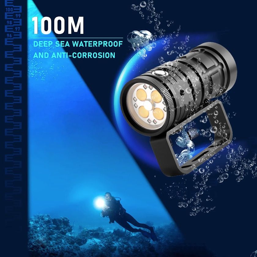 Linterna de buceo Highlight Torch 10000 lúmenes, linterna táctica de buceo, impermeable hasta 100 m, aventura submarina.