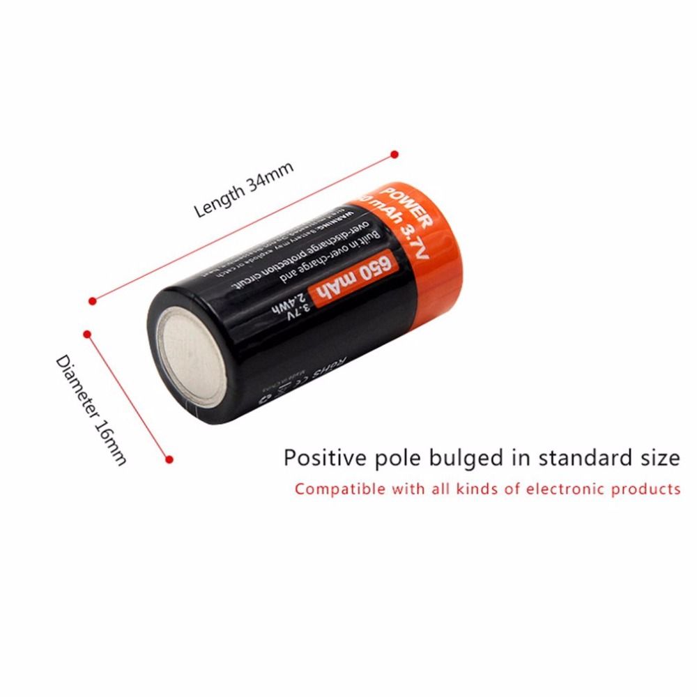 Batería 16340 650mAh 3.7V Recargable Micro USB para Gadgets y Linternas Duradera y de Alta Densidad Energética