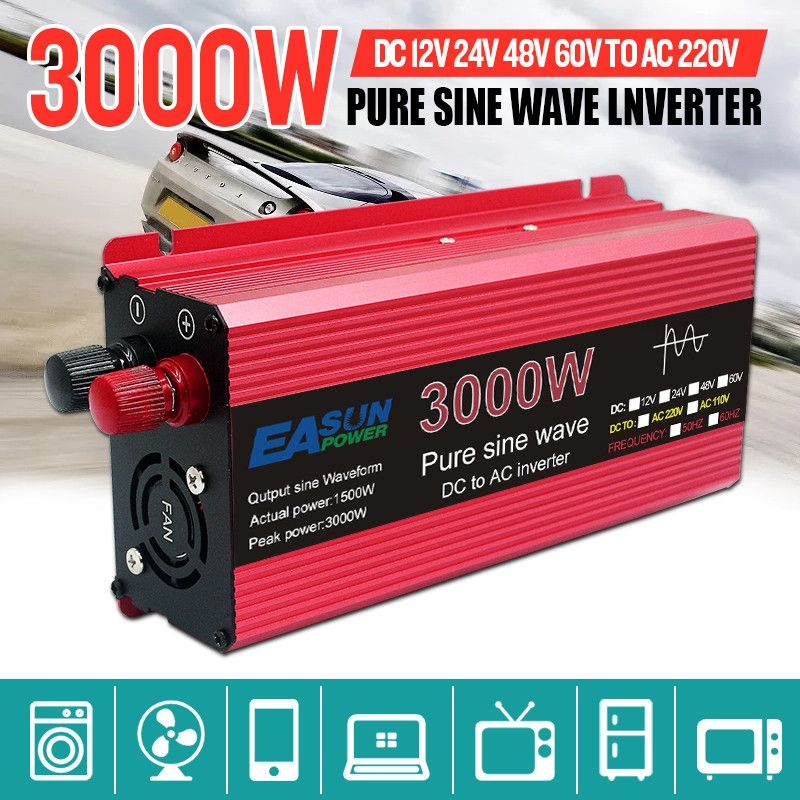 Inversor de onda sinusoidal pura 3000W 2200W 1600W 1000W Diseño duradero de aluminio-magnesio Alta eficiencia Energía para acampar