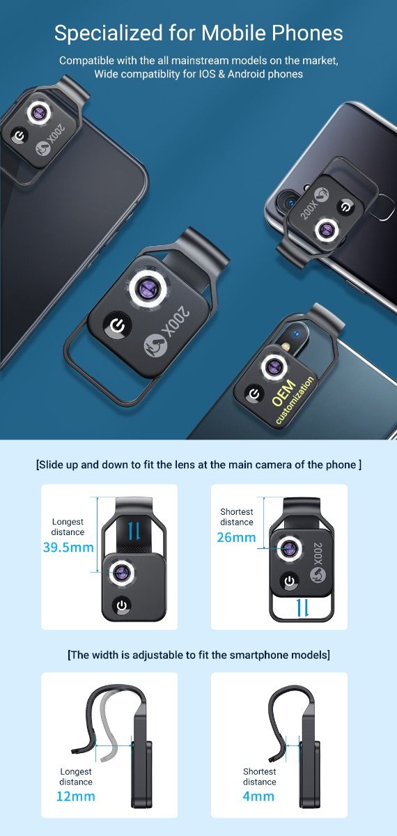 APEXEL 200X Lente de Microscopio con Luz LED Móvil CPL para iPhone Samsung Perfecto para Fotografía Macro