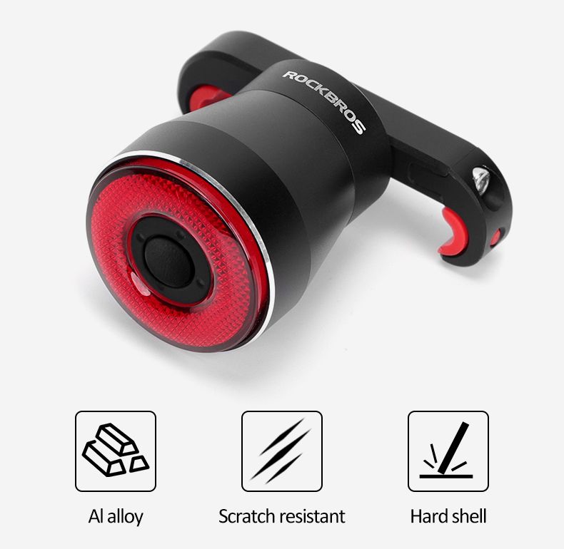 ROCKBROS Q5 Luz inteligente para bicicleta con freno automático, luz trasera LED con detección de freno, IPX6 impermeable, equipo de seguridad para ciclismo