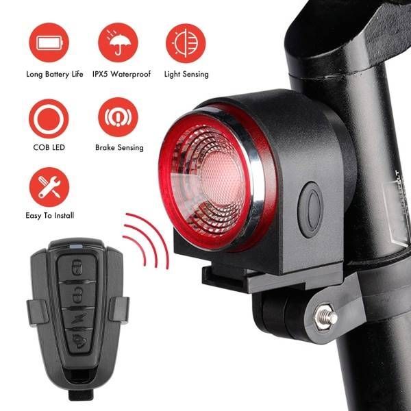 ANTUSI A8 Candado antirrobo con alarma y luz trasera de seguridad para bicicleta de carretera, con freno automático y timbre inalámbrico