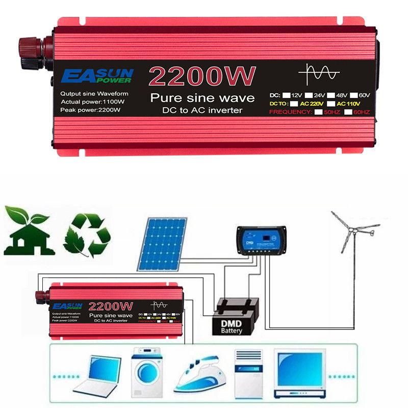 Inversor de onda sinusoidal pura 3000W 2200W 1600W 1000W Diseño duradero de aluminio-magnesio Alta eficiencia Energía para acampar