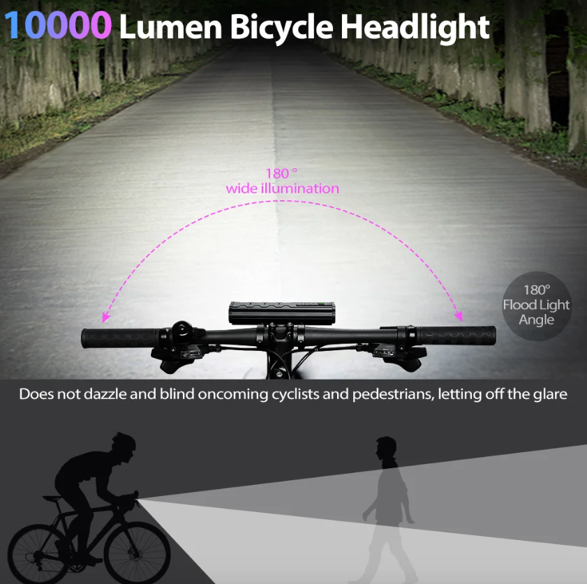 Luz delantera para bicicleta NITEBEAM 10000 lúmenes recargable 10000 mAh impermeable ideal montaña y carretera