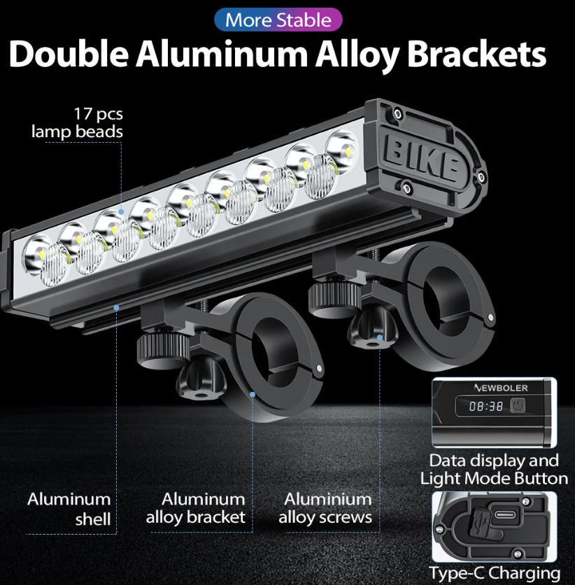 Luz delantera para bicicleta NITEBEAM 10000 lúmenes recargable 10000 mAh impermeable ideal montaña y carretera