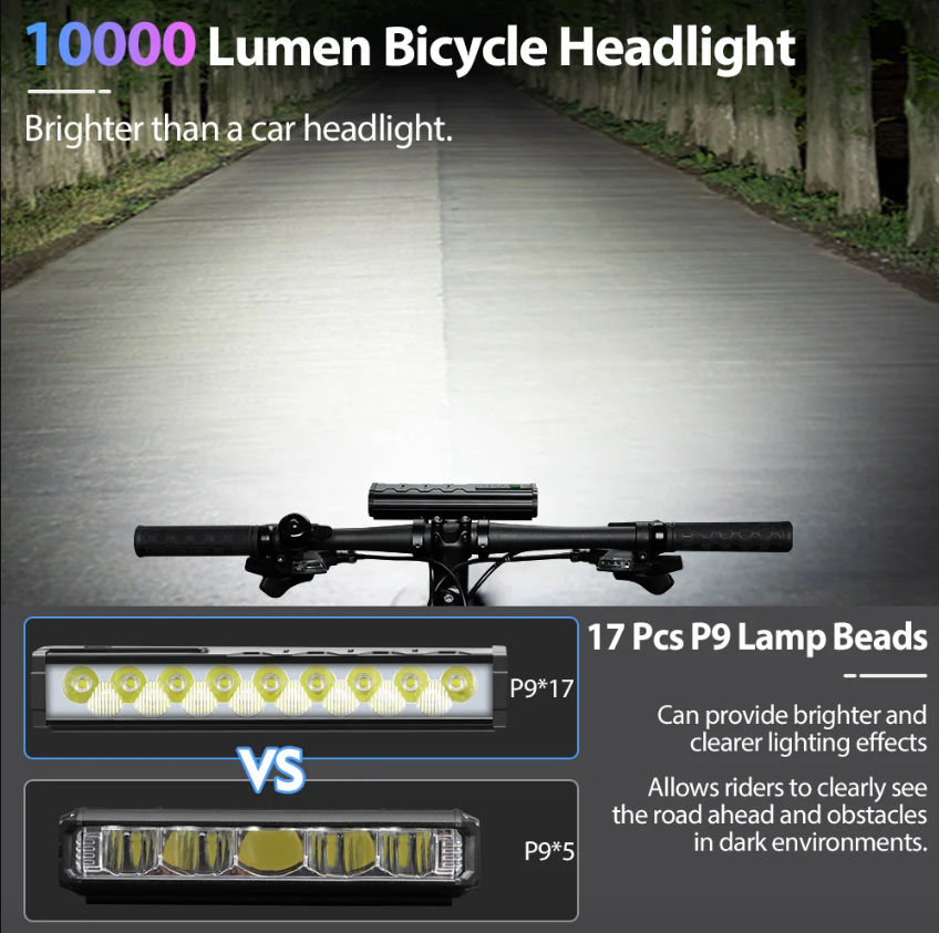 Luz delantera para bicicleta NITEBEAM 10000 lúmenes recargable 10000 mAh impermeable ideal montaña y carretera