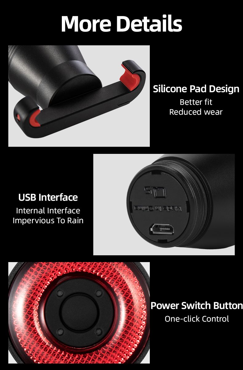 ROCKBROS Q5 Luz inteligente para bicicleta con freno automático, luz trasera LED con detección de freno, IPX6 impermeable, equipo de seguridad para ciclismo