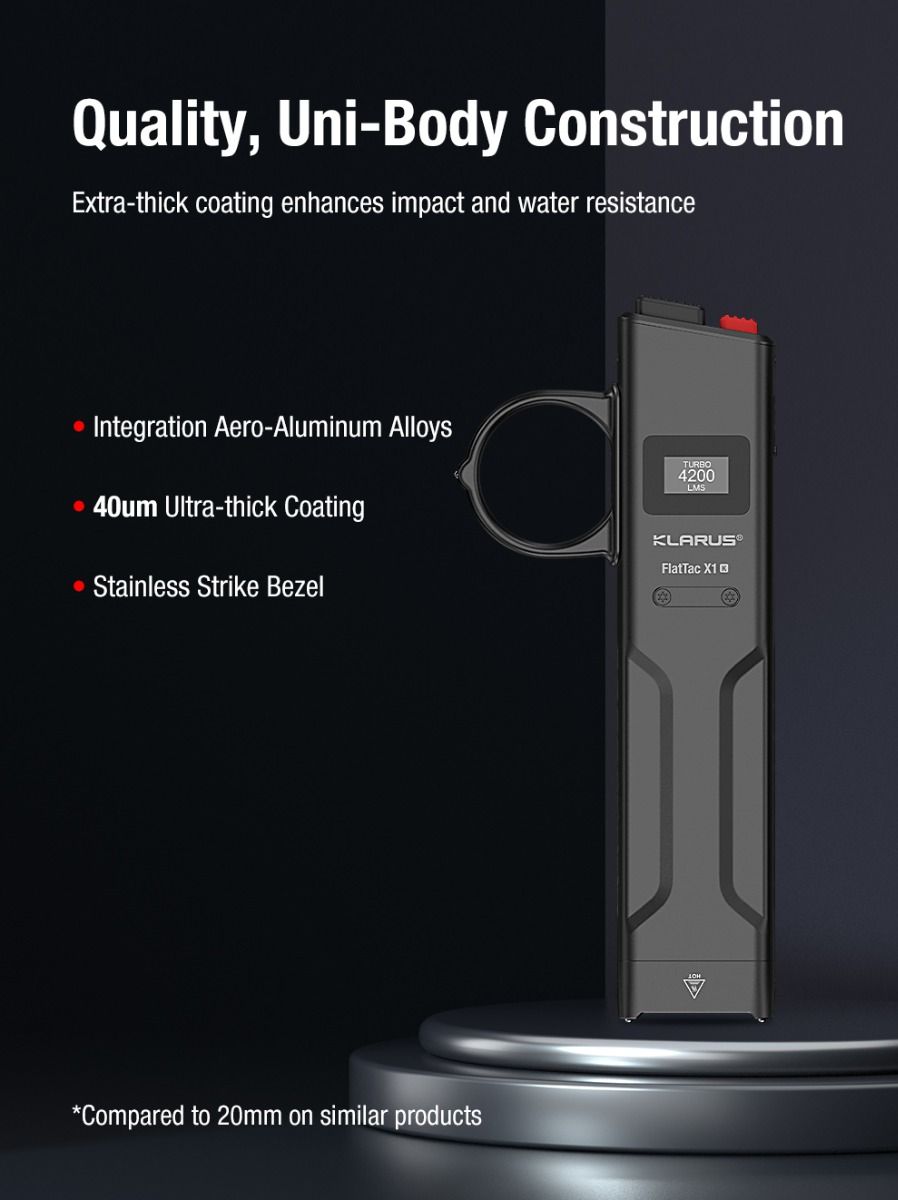 Klarus X1 FlatTac 4200LM EDC Ultradelgada Linterna Táctica Acero Inoxidable USB-C Recargable 2 Años Garantía