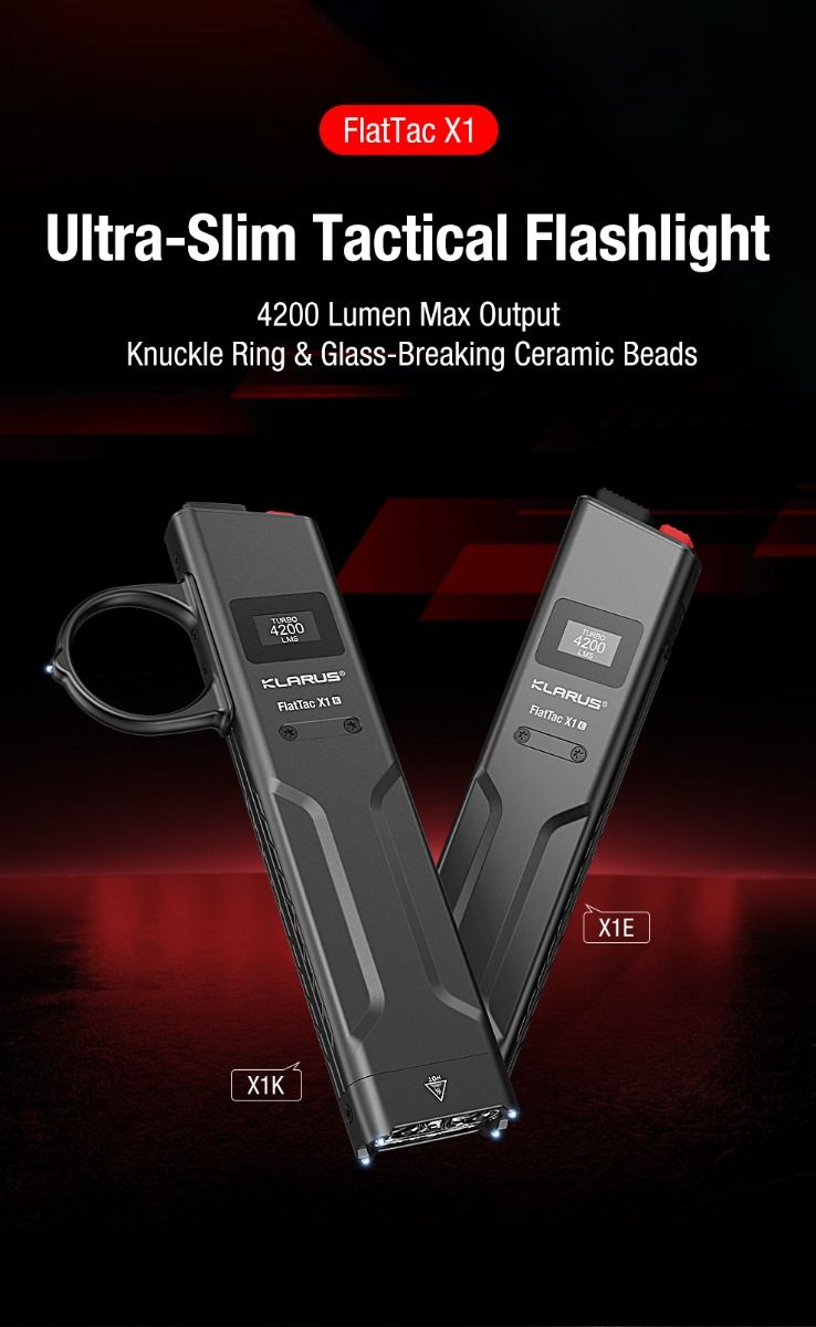 Klarus X1 FlatTac 4200LM EDC Ultradelgada Linterna Táctica Acero Inoxidable USB-C Recargable 2 Años Garantía