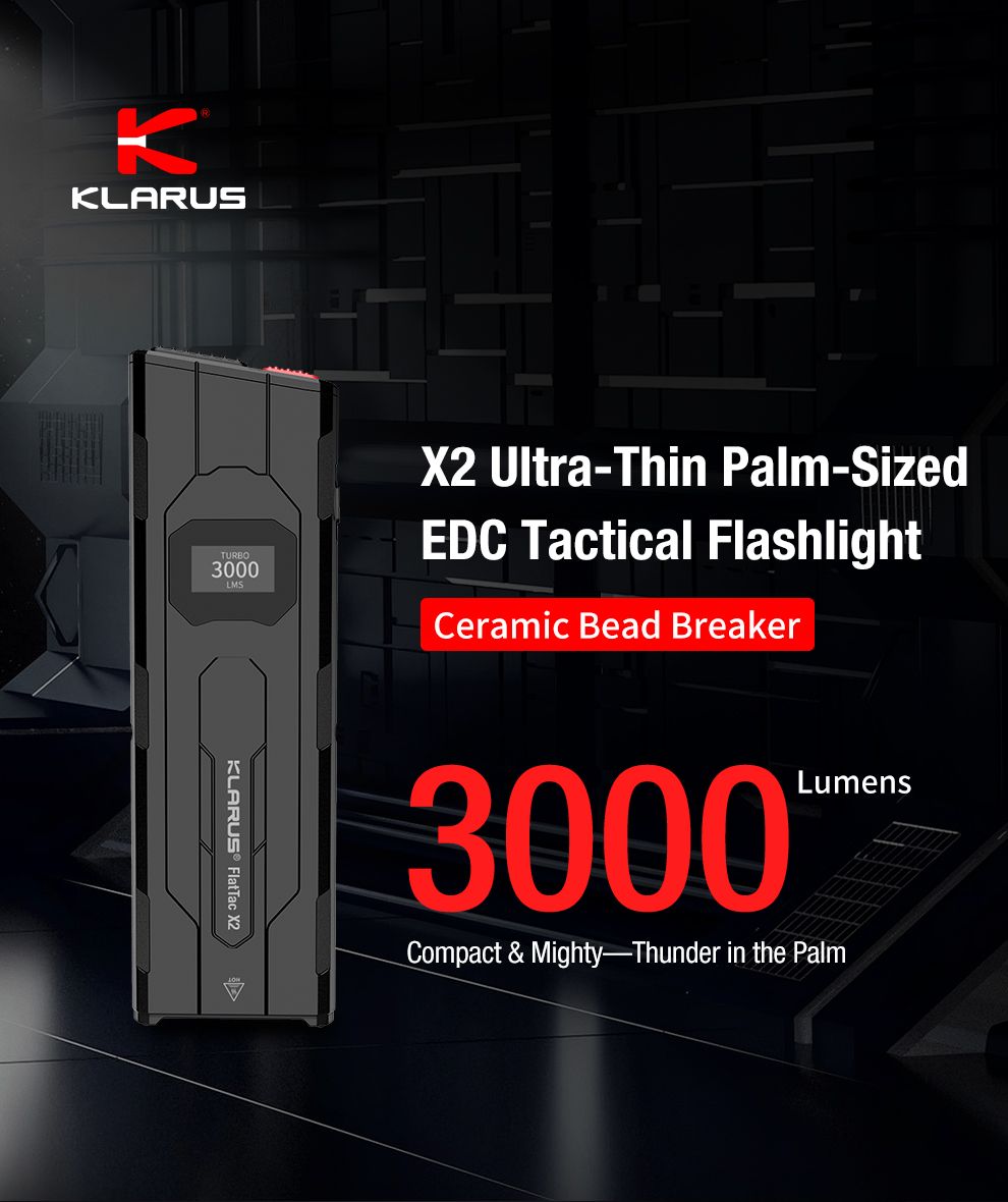 Klarus X2 Linterna Táctica EDC Ultradelgada, 3000 Lúmenes Recargable USB-C, Potente y Compacta para Bolsillo