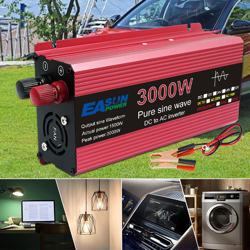 Inversor de onda sinusoidal pura 3000W 2200W 1600W 1000W Diseño duradero de aluminio-magnesio Alta eficiencia Energía para acampar