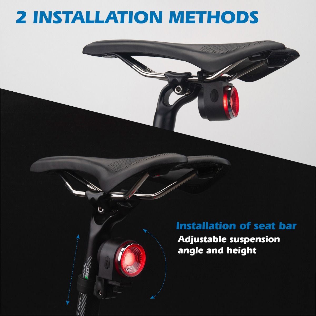 ANTUSI A8 Candado antirrobo con alarma y luz trasera de seguridad para bicicleta de carretera, con freno automático y timbre inalámbrico