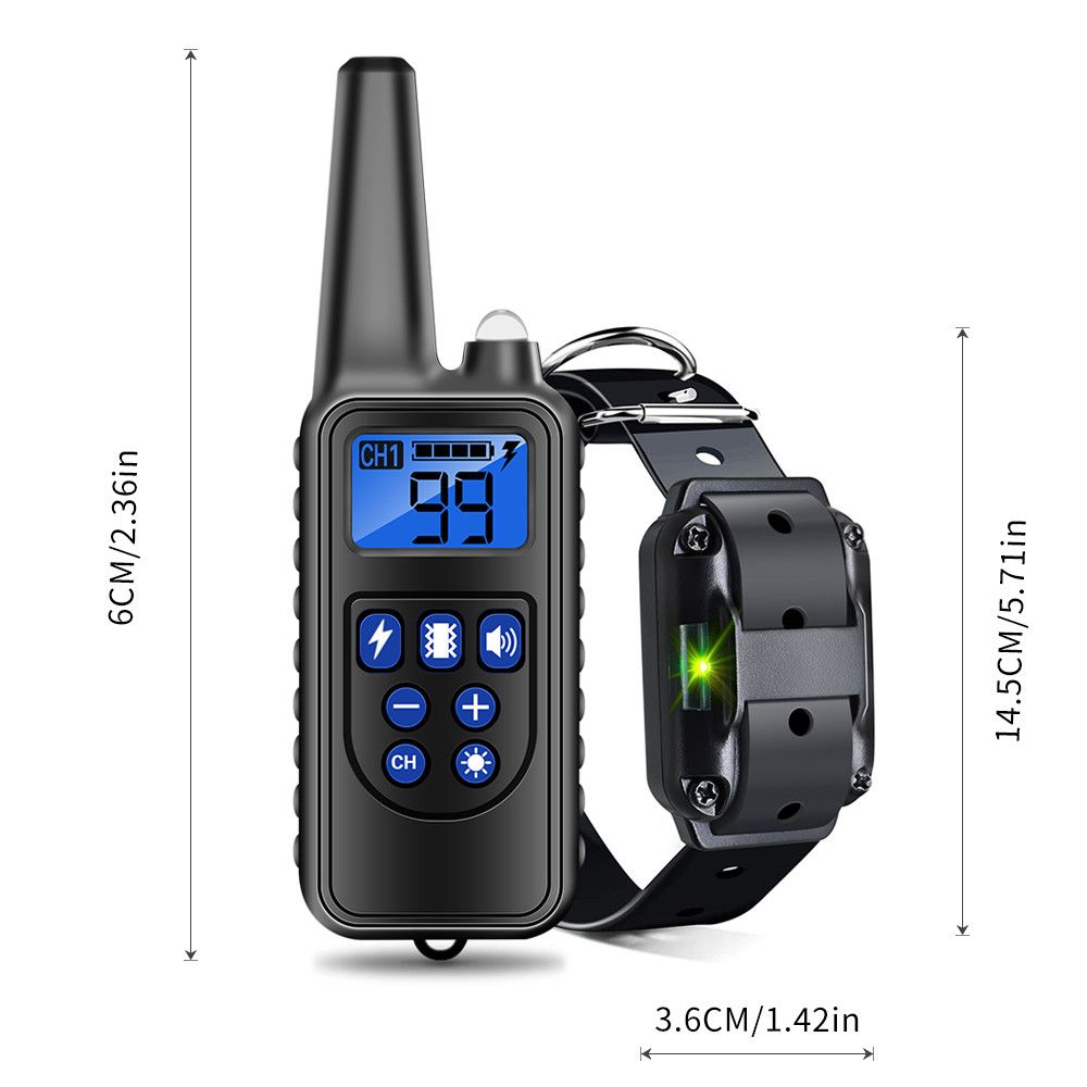 Collar impermeable para perros 800m IP7 dispositivo de adiestramiento con vibración choque sonido niveles ajustables