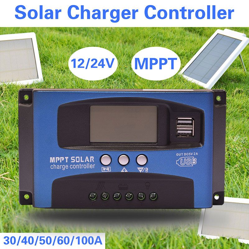 Controlador de Carga Solar MPPT 30A 40A 50A 60A 100A Pantalla LCD Doble USB Extensión de Vida de la Batería
