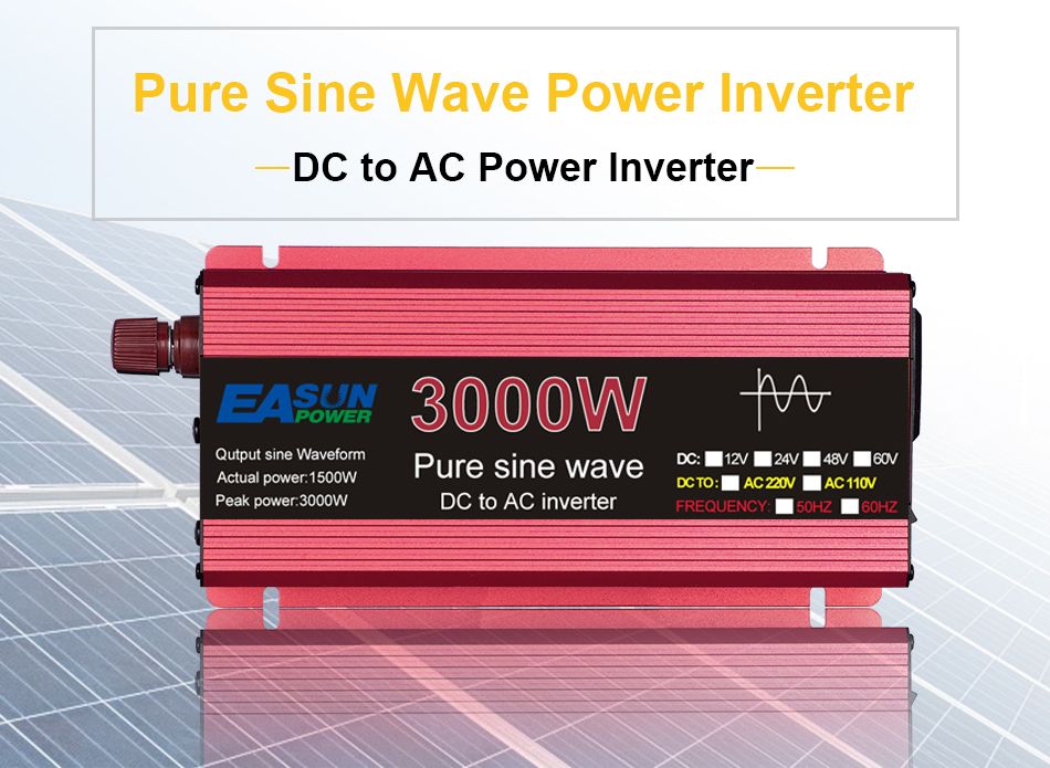 Inversor de onda sinusoidal pura 3000W 2200W 1600W 1000W Diseño duradero de aluminio-magnesio Alta eficiencia Energía para acampar