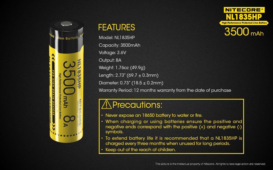Nitecore NL1835HP 3500mAh Batería Recargable 18650 de Alto Rendimiento para Linternas y Gadgets Tecnológicos