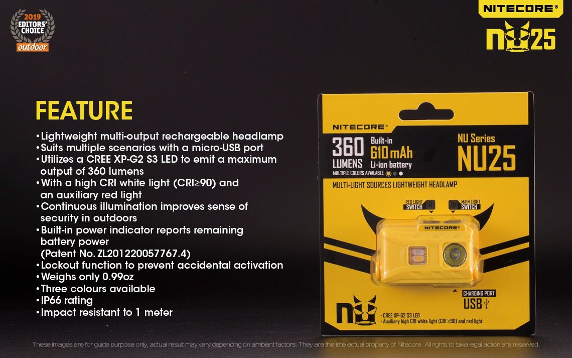 Descubre Nitecore NU25 Faro XP-G2 S3 LED de 360 lúmenes recargable ideal para iluminación exterior y camping