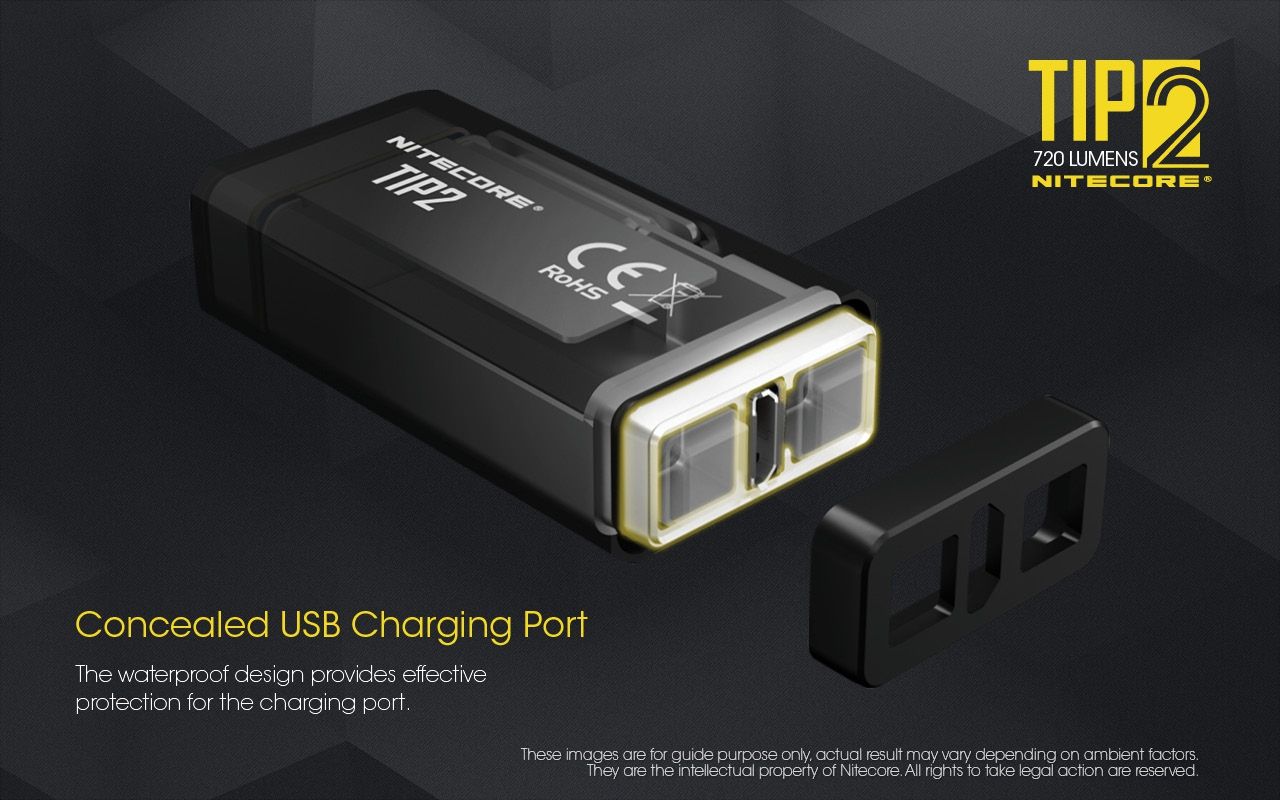 Linterna de llavero NITECORE TIP2 LED 720 lúmenes diseño compacto recargable USB para uso diario y emergencias