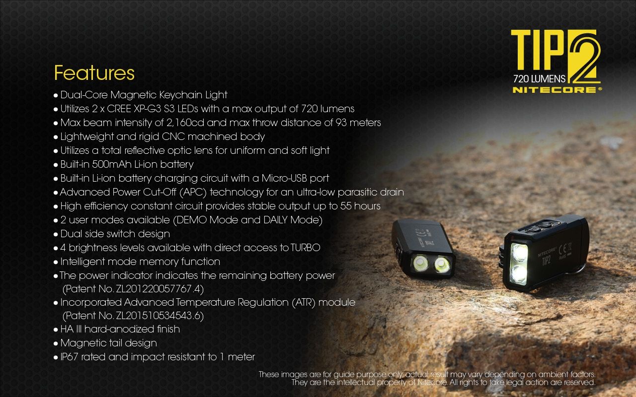 Linterna de llavero NITECORE TIP2 LED 720 lúmenes diseño compacto recargable USB para uso diario y emergencias