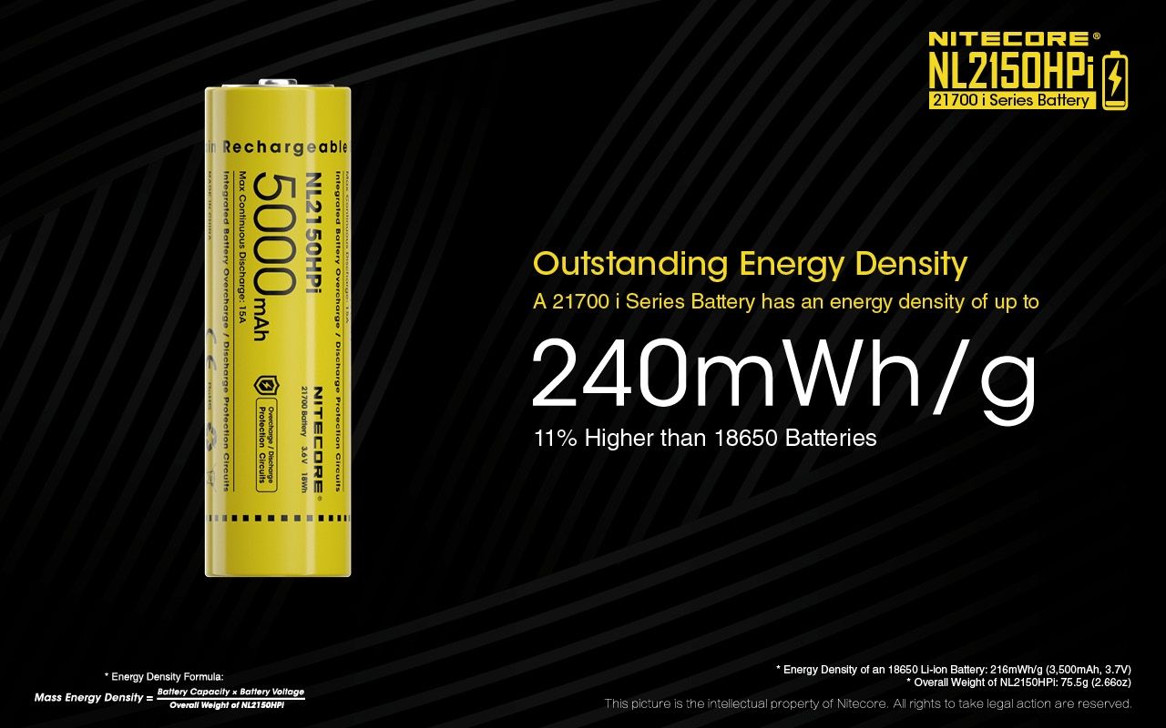 Batería NITECORE NL2150HPI 5000mAh 3.6V 21700 Alto Rendimiento para Dispositivos Electrónicos y Linternas