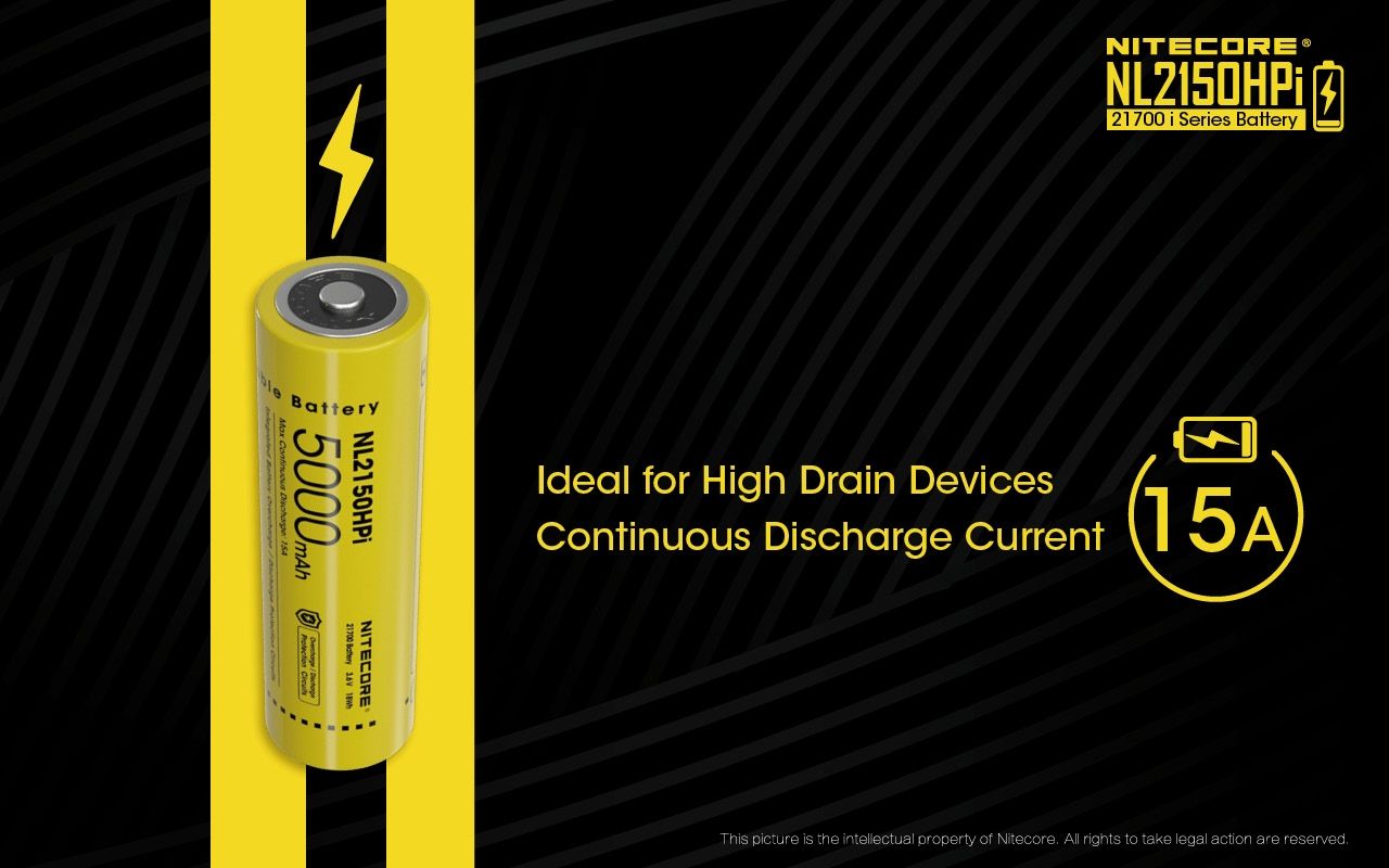 Batería NITECORE NL2150HPI 5000mAh 3.6V 21700 Alto Rendimiento para Dispositivos Electrónicos y Linternas