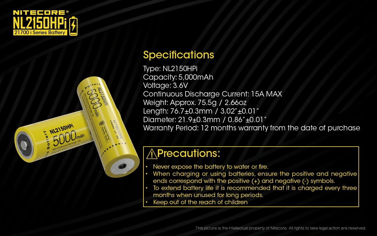 Batería NITECORE NL2150HPI 5000mAh 3.6V 21700 Alto Rendimiento para Dispositivos Electrónicos y Linternas