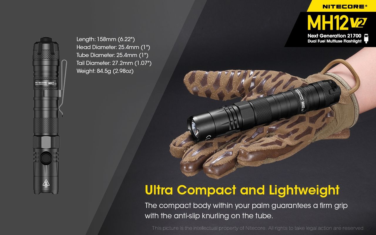 Nitecore MH12 V2 XP-L2 V6 Linterna LED 1200 Lúmenes Iluminación Portátil Brillante para Exteriores Iluminación Confiable