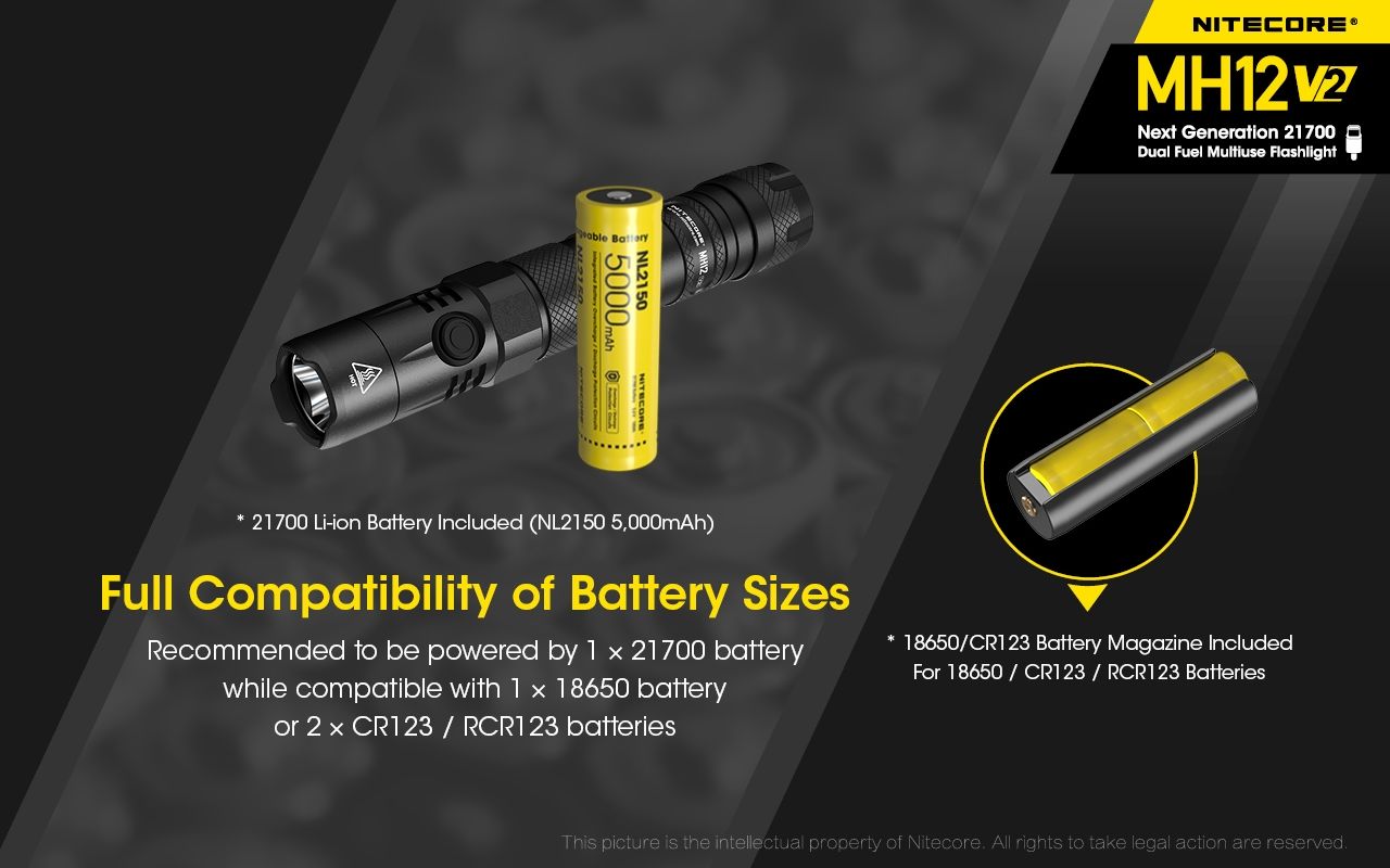 Nitecore MH12 V2 XP-L2 V6 Linterna LED 1200 Lúmenes Iluminación Portátil Brillante para Exteriores Iluminación Confiable