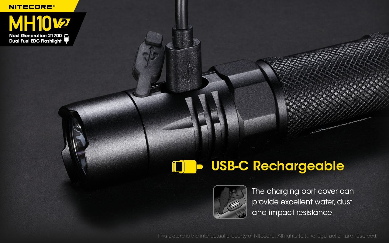 Linterna Nitecore MH10 V2 XP-L2 V6 1200 lúmenes LED carga USB-C diseño compacto materiales alta calidad