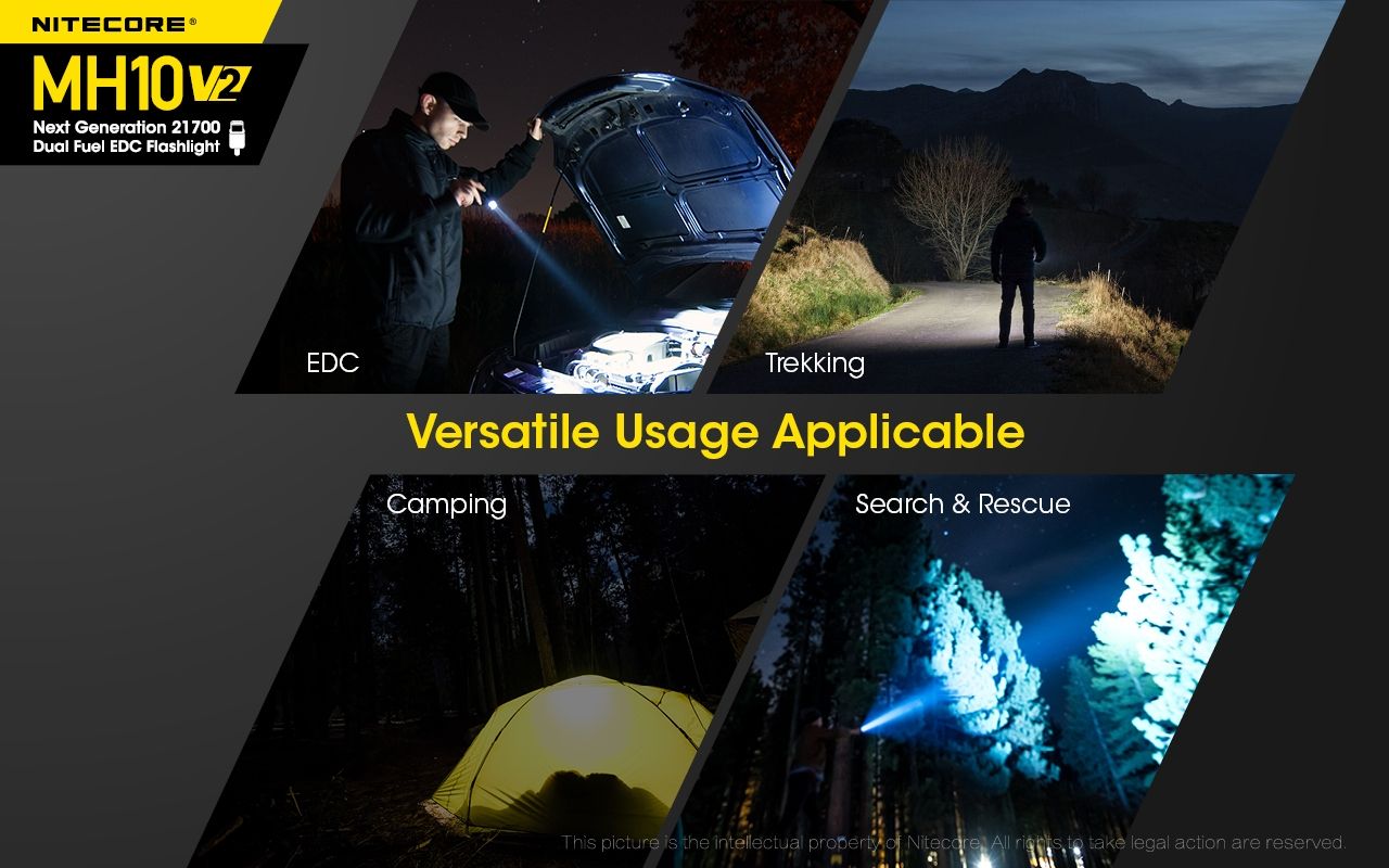 Linterna Nitecore MH10 V2 XP-L2 V6 1200 lúmenes LED carga USB-C diseño compacto materiales alta calidad