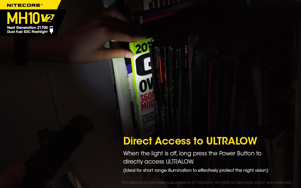 Linterna Nitecore MH10 V2 XP-L2 V6 1200 lúmenes LED carga USB-C diseño compacto materiales alta calidad