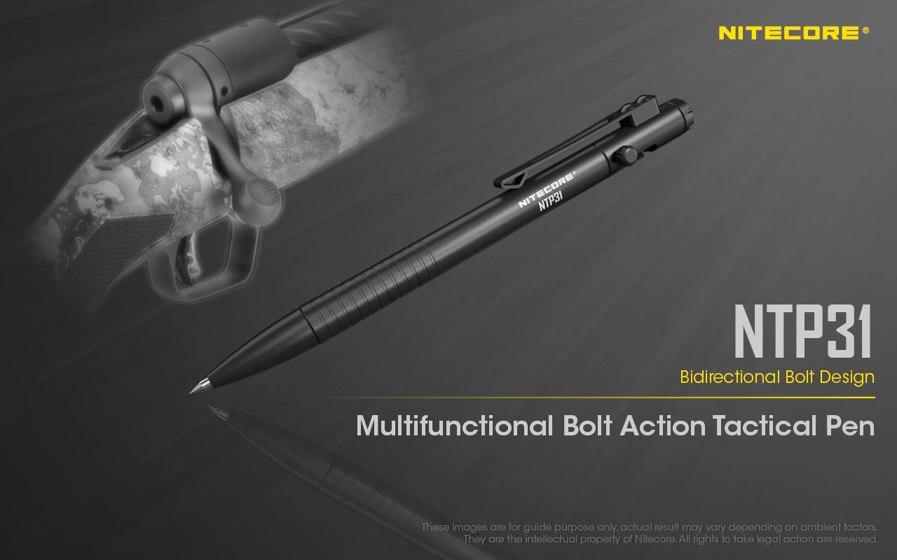 NITECORE NTP31 Bolígrafo Táctico Ergonómico de Acción de Perno, Aleación de Aluminio Duradera, Rompevidrios Multifuncional