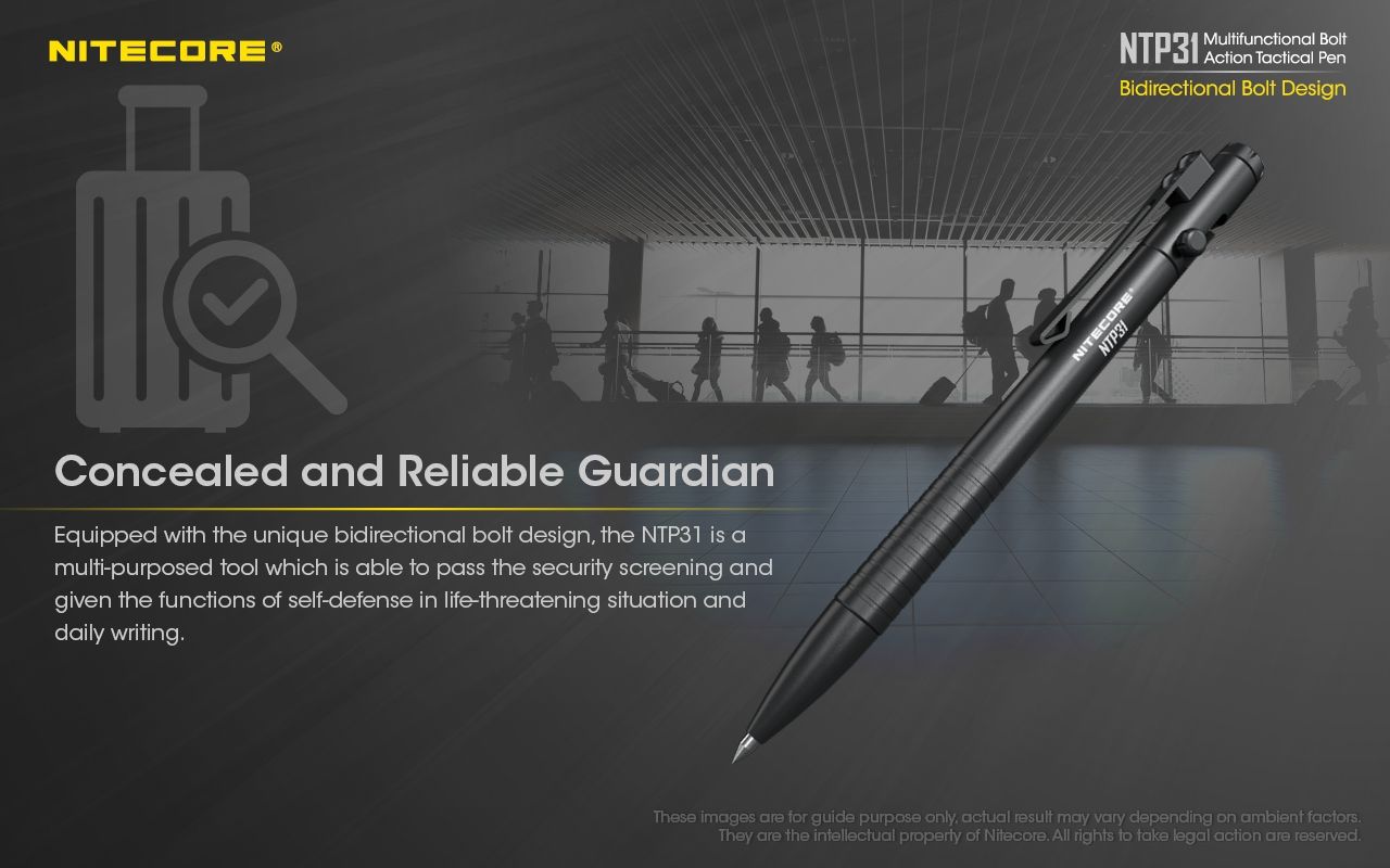 NITECORE NTP31 Bolígrafo Táctico Ergonómico de Acción de Perno, Aleación de Aluminio Duradera, Rompevidrios Multifuncional