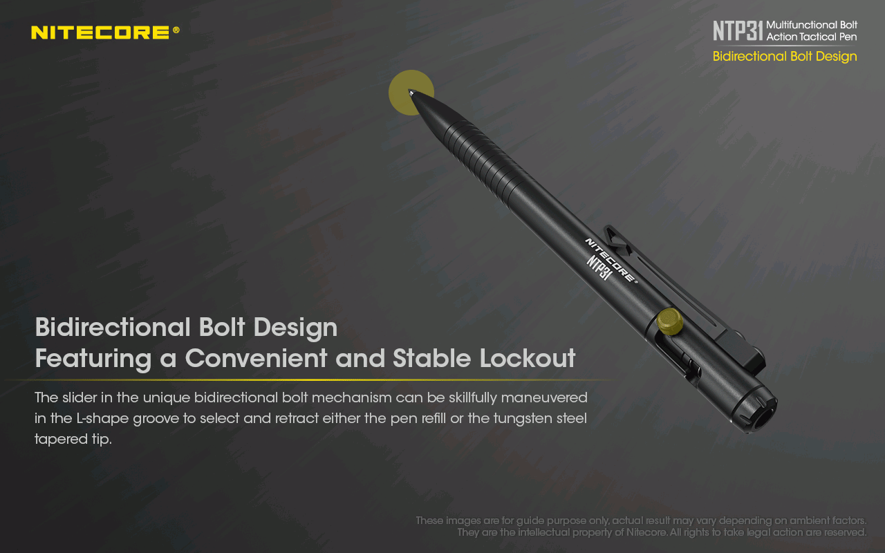 NITECORE NTP31 Bolígrafo Táctico Ergonómico de Acción de Perno, Aleación de Aluminio Duradera, Rompevidrios Multifuncional
