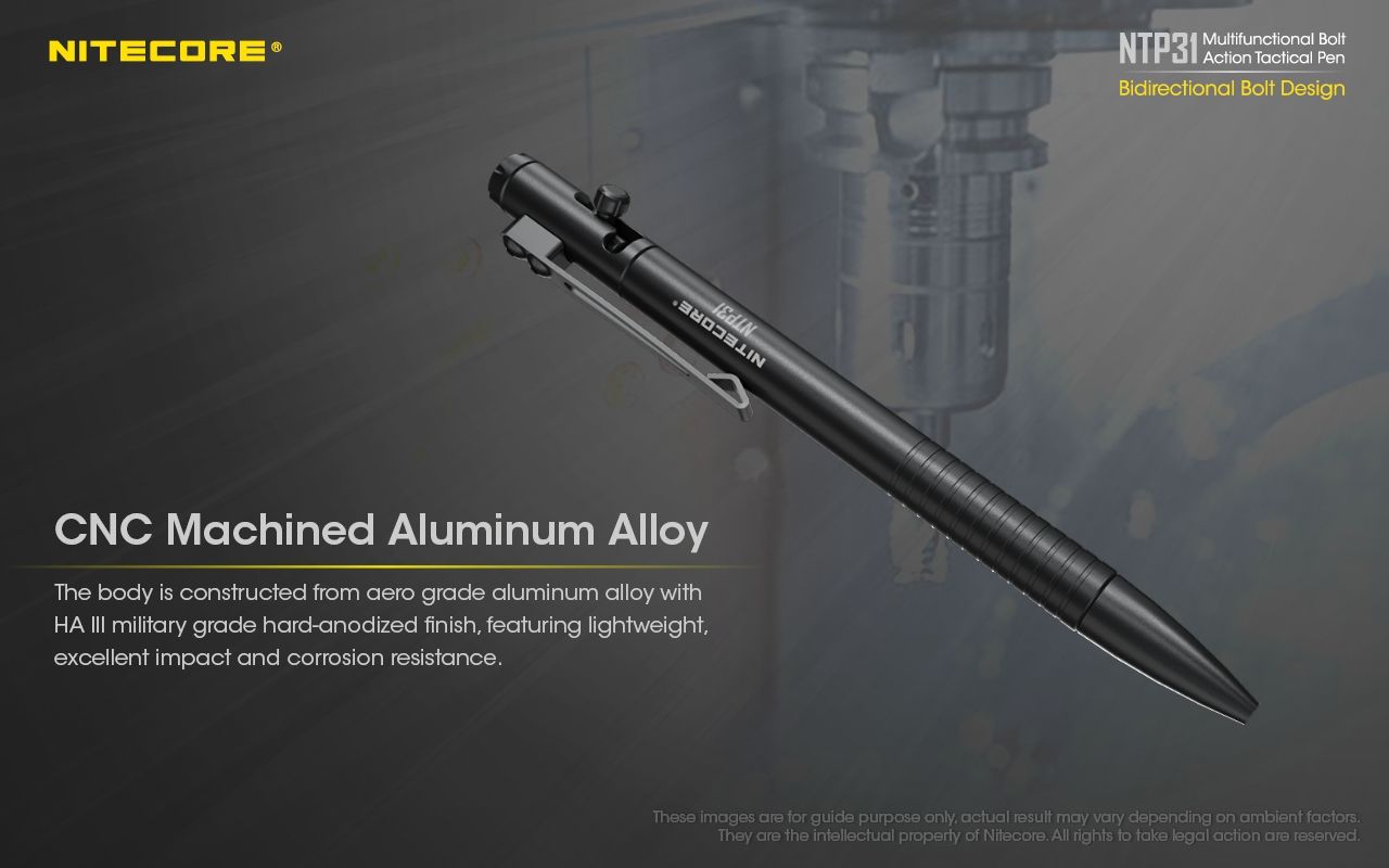 NITECORE NTP31 Bolígrafo Táctico Ergonómico de Acción de Perno, Aleación de Aluminio Duradera, Rompevidrios Multifuncional