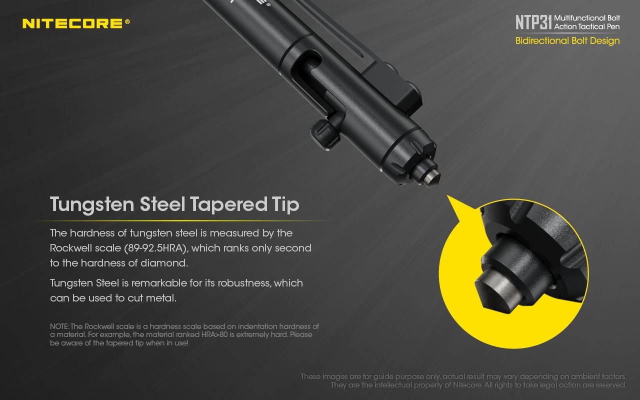 NITECORE NTP31 Bolígrafo Táctico Ergonómico de Acción de Perno, Aleación de Aluminio Duradera, Rompevidrios Multifuncional