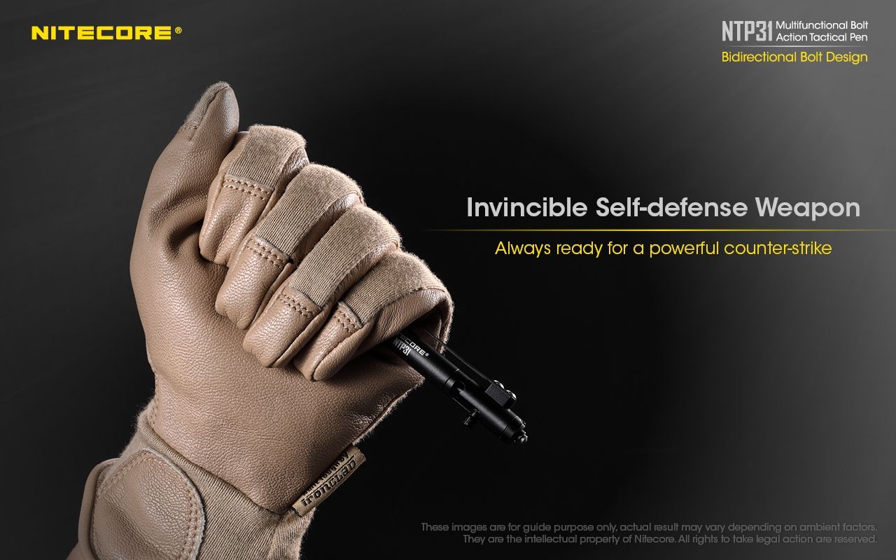 NITECORE NTP31 Bolígrafo Táctico Ergonómico de Acción de Perno, Aleación de Aluminio Duradera, Rompevidrios Multifuncional