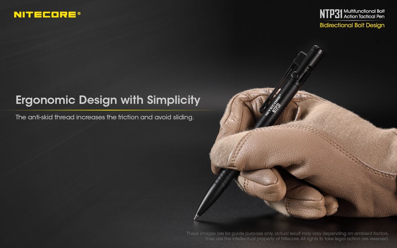 NITECORE NTP31 Bolígrafo Táctico Ergonómico de Acción de Perno, Aleación de Aluminio Duradera, Rompevidrios Multifuncional