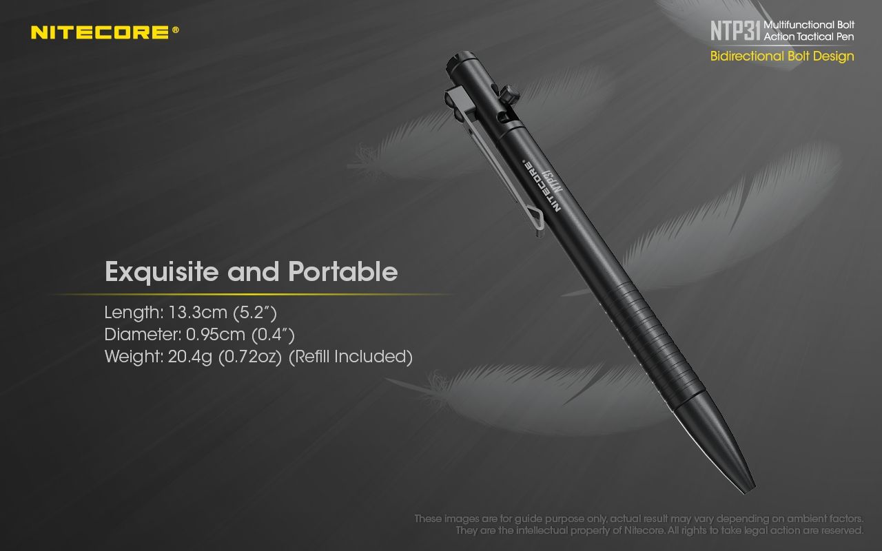 NITECORE NTP31 Bolígrafo Táctico Ergonómico de Acción de Perno, Aleación de Aluminio Duradera, Rompevidrios Multifuncional