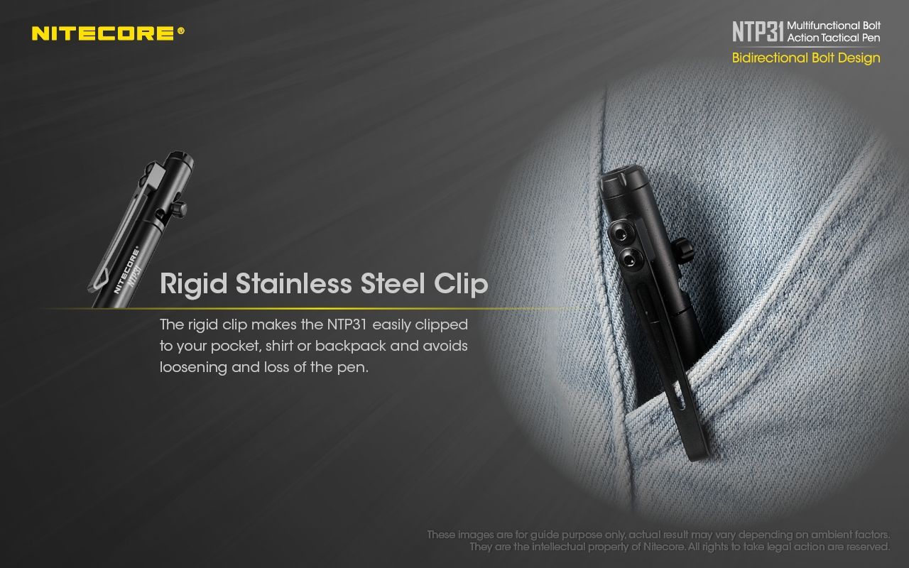 NITECORE NTP31 Bolígrafo Táctico Ergonómico de Acción de Perno, Aleación de Aluminio Duradera, Rompevidrios Multifuncional