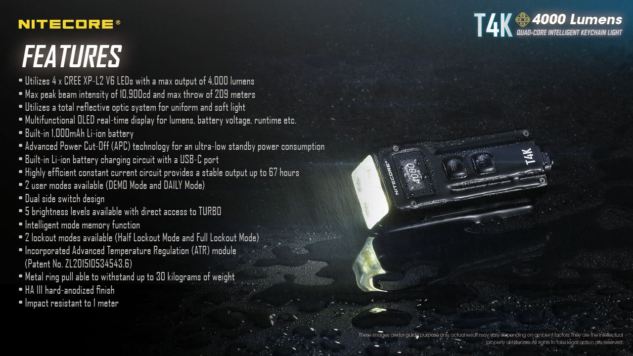 Nitecore T4K 4000 lúmenes Linterna portátil de llavero USB-C Equipo compacto para exteriores con LEDs XP-L2 V6