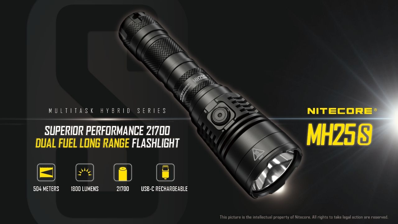Linterna Nitecore MH25S 1800 lúmenes, recargable por USB-C, LED de alto brillo para aventuras al aire libre y reparaciones