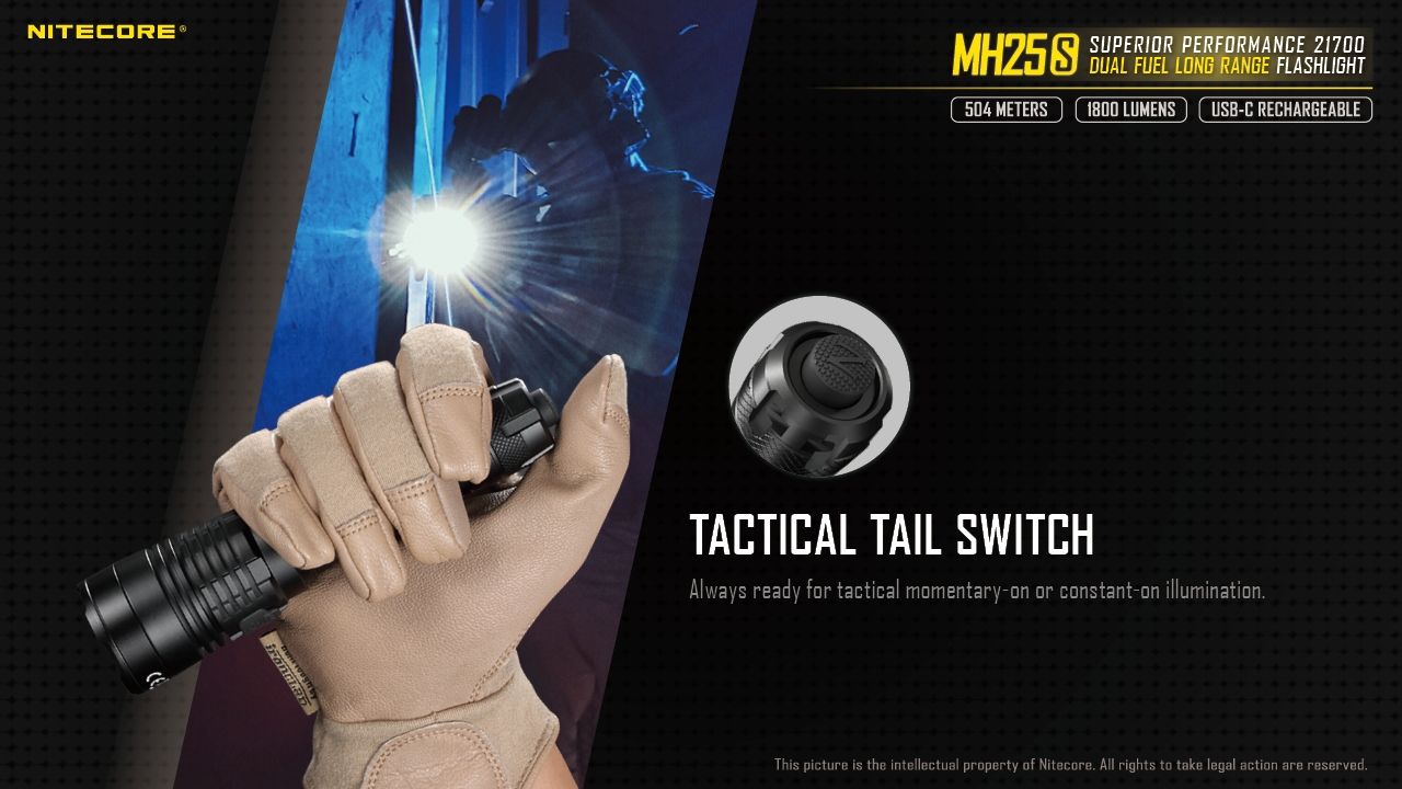 Linterna Nitecore MH25S 1800 lúmenes, recargable por USB-C, LED de alto brillo para aventuras al aire libre y reparaciones